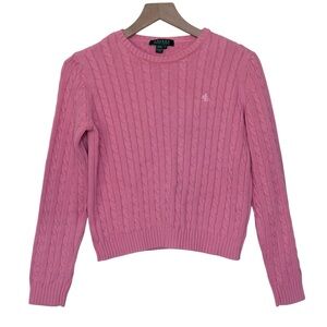 Lauren Ralph Lauren LRL Cable Knit Sweater Pink Small Classic Preppy Old Money
